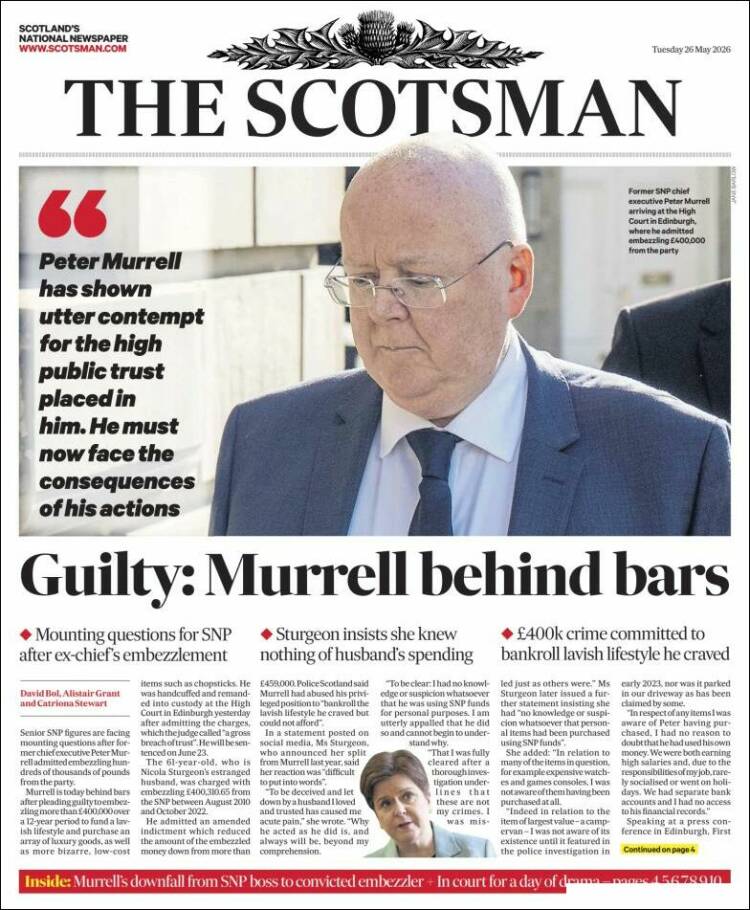 Portada de The Scotsman (Reino Unido)
