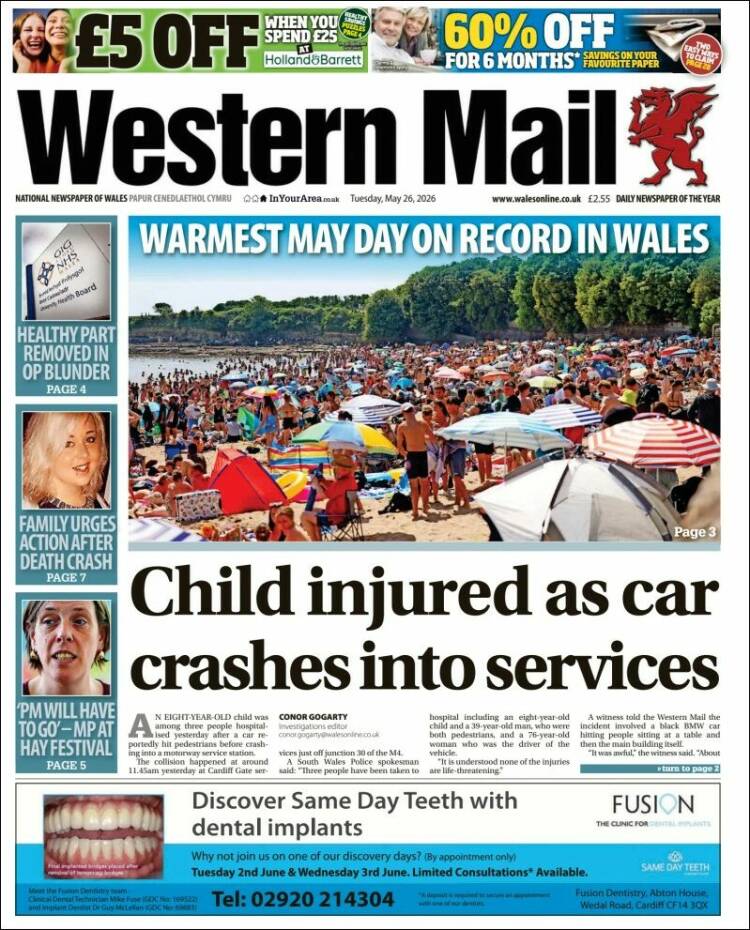 Portada de Western Mail (Reino Unido)