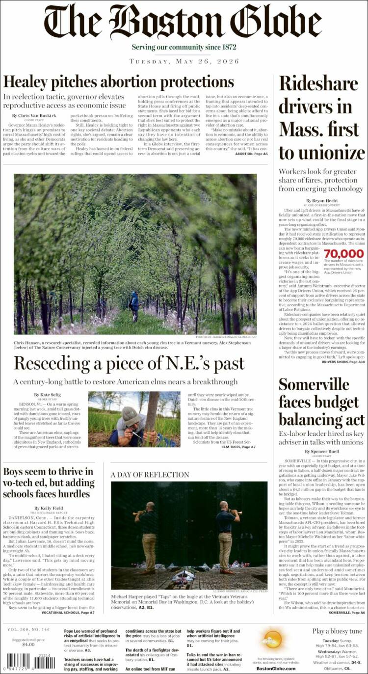 Portada de Boston Globe (USA)