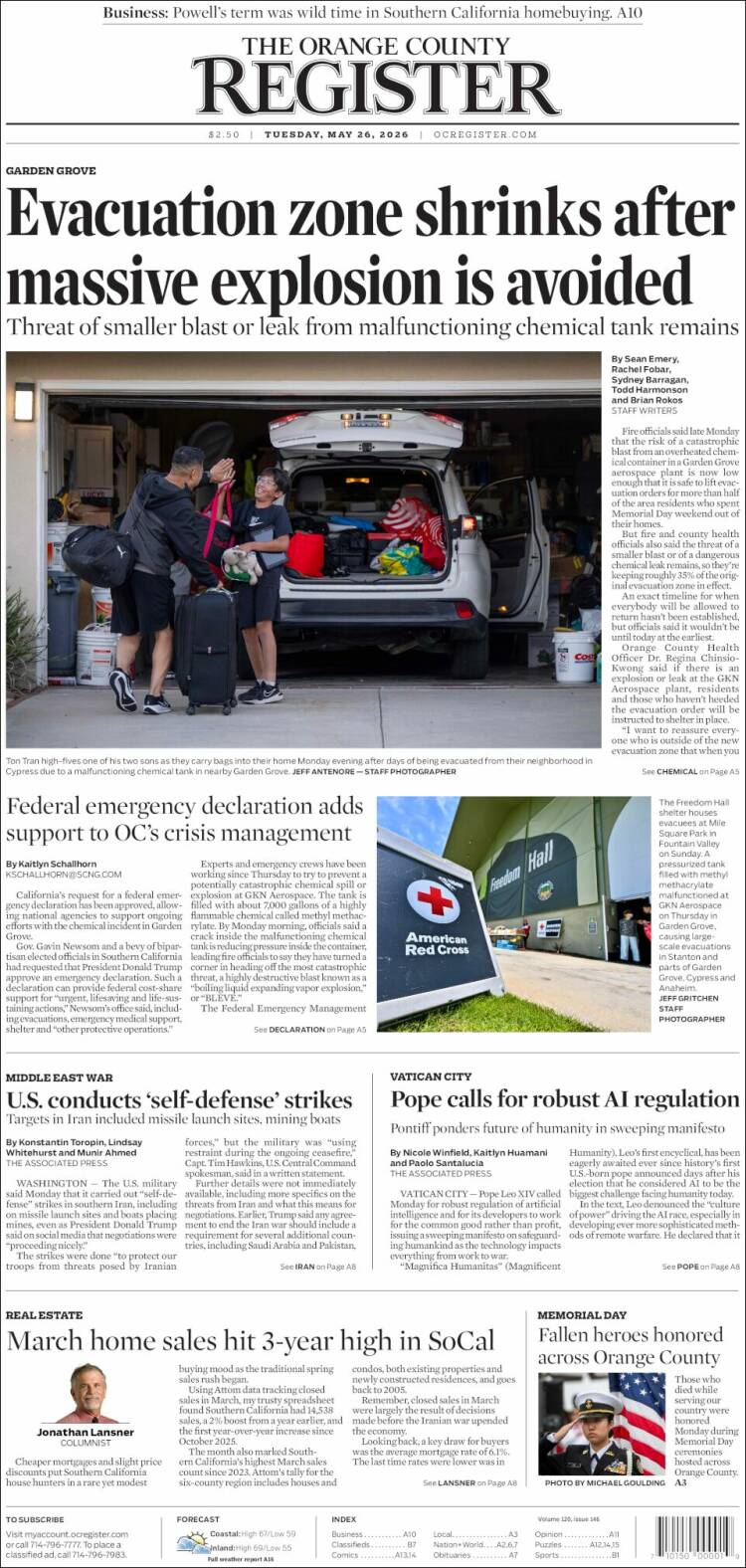 Portada de The Orange County Register (USA)