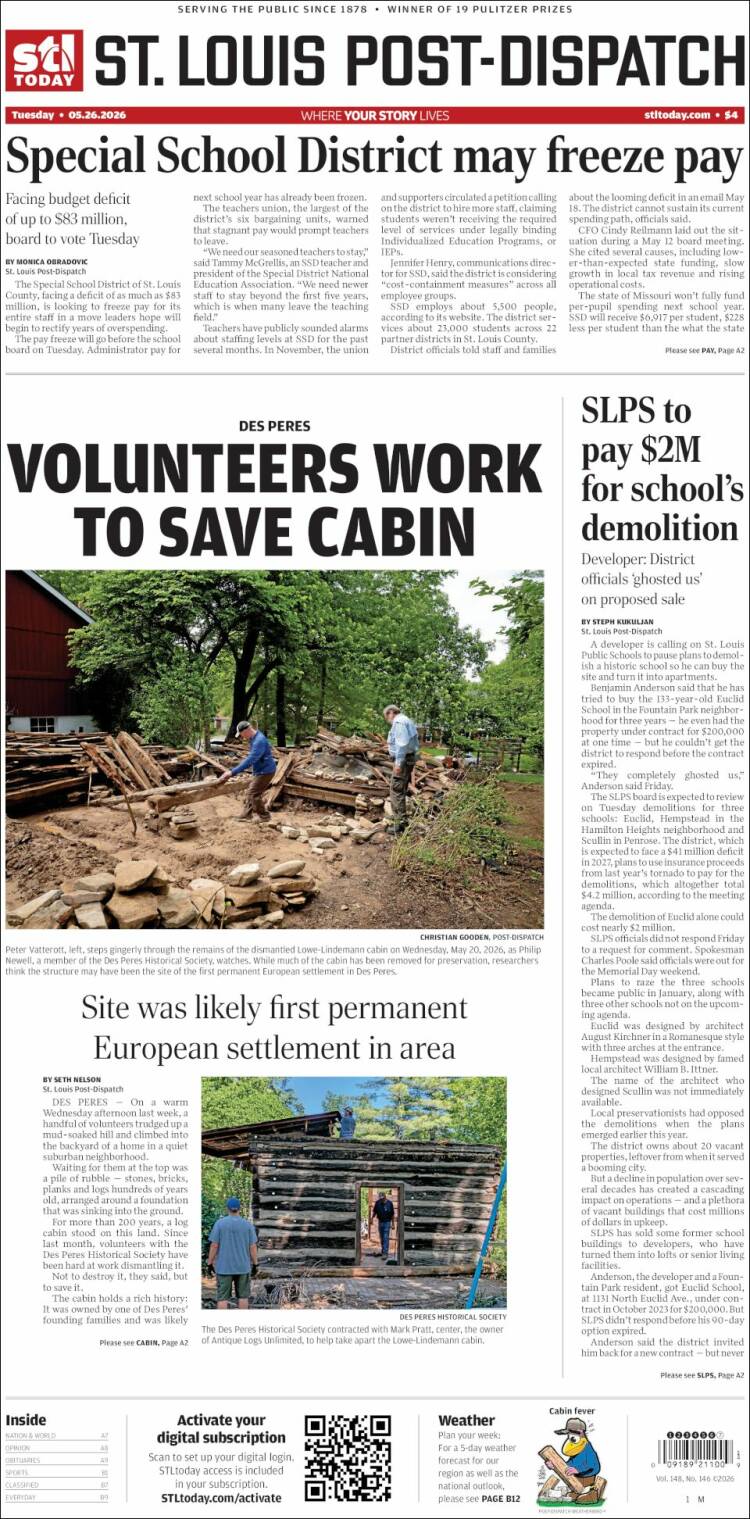 Portada de St. Louis Post-Dispatch (USA)