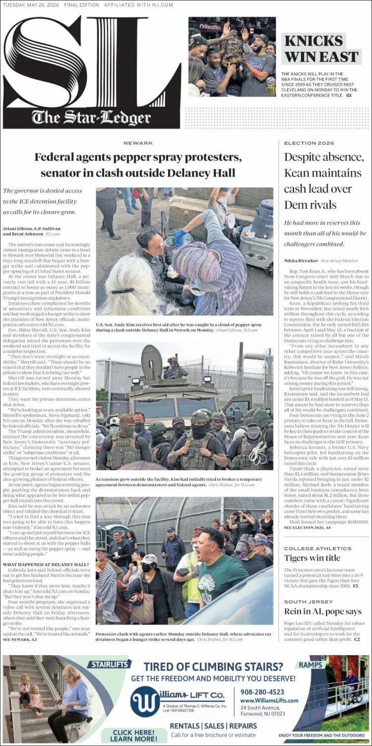 Portada de Star-Ledger (USA)