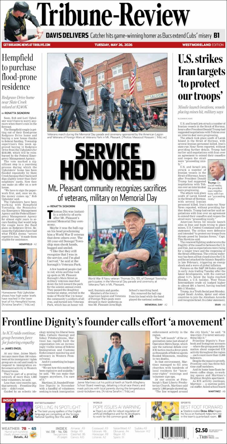 Portada de Tribune-Review (USA)