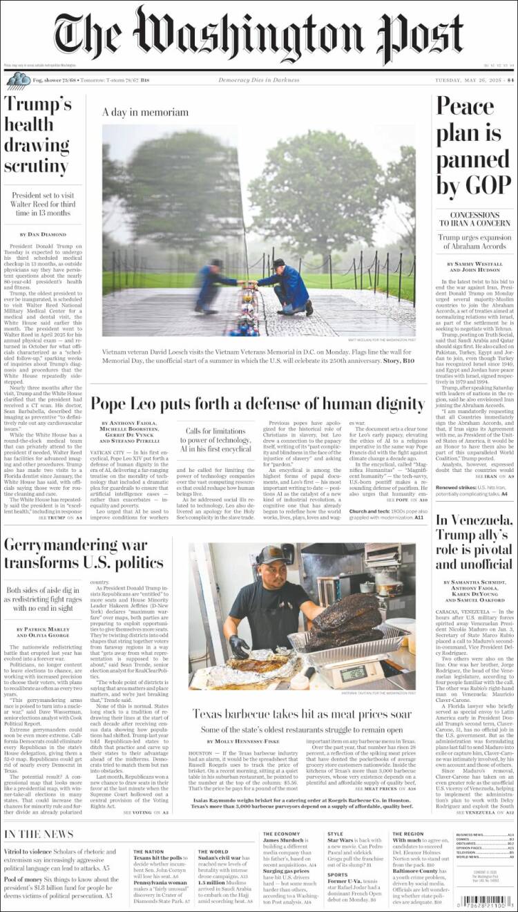 Portada de The Washington Post (USA)