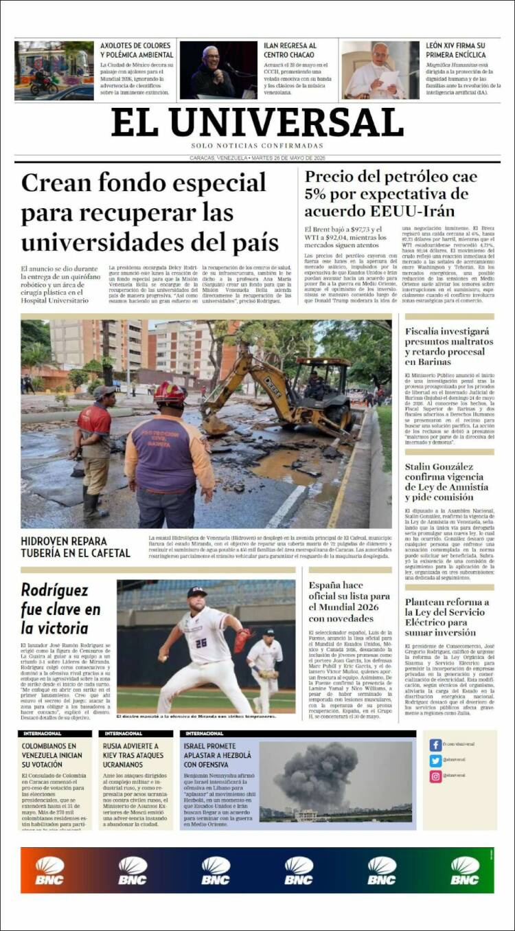 Portada de Universal (Venezuela)