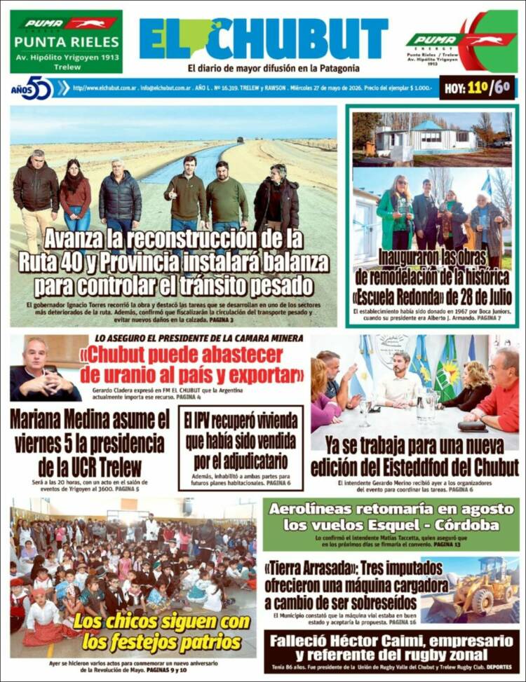 Portada de El Chubut (Argentina)