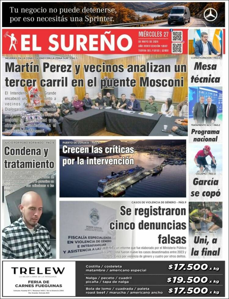 Portada de Diario El Sureño (Argentina)