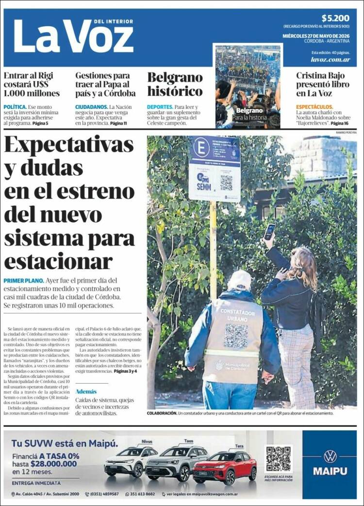 Portada de La Voz del Interior (Argentina)