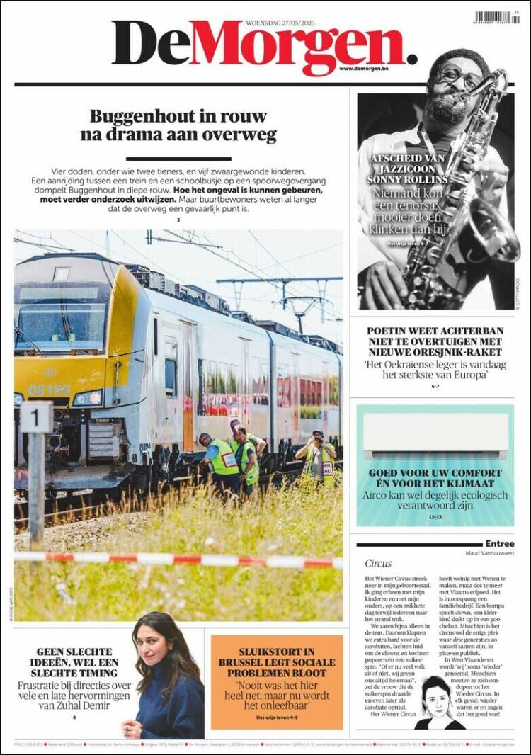 Portada de De Morgen (B&eacute;lgica)