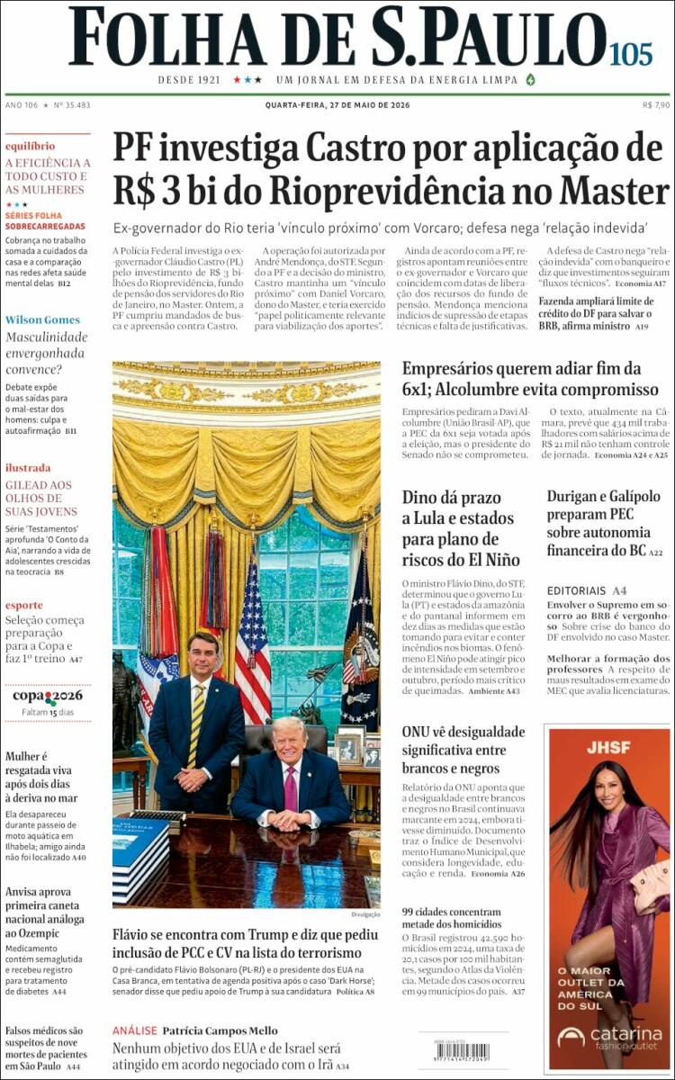 Portada de Folha de São Paulo (Brasil)