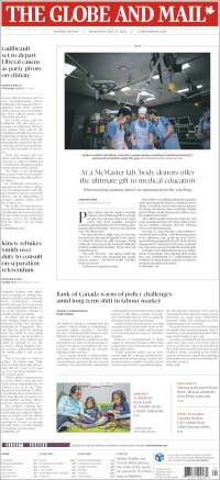 Portada de The Globe and Mail (Canad&aacute;)