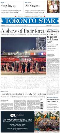 Portada de The Toronto Star (Canad&aacute;)
