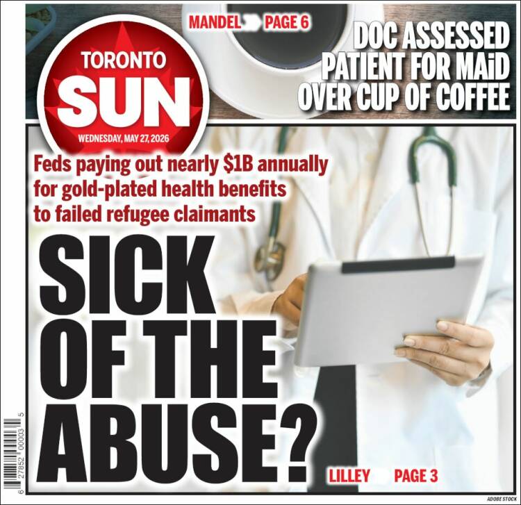 Portada de The Toronto Sun (Canad&aacute;)
