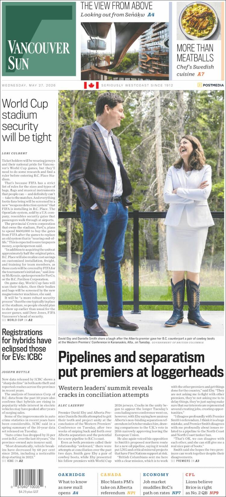 Portada de The Vancouver Sun (Canad&aacute;)