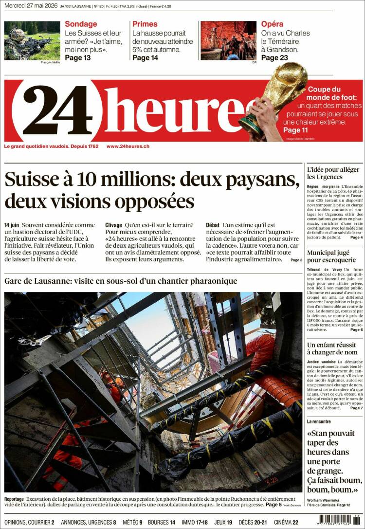 Portada de 24 Heures (Suiza)