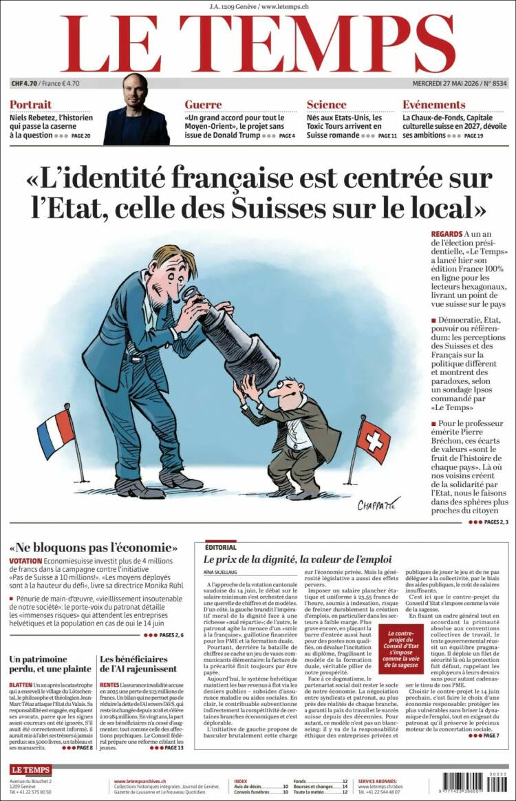 Portada de Le Matin (Suiza)