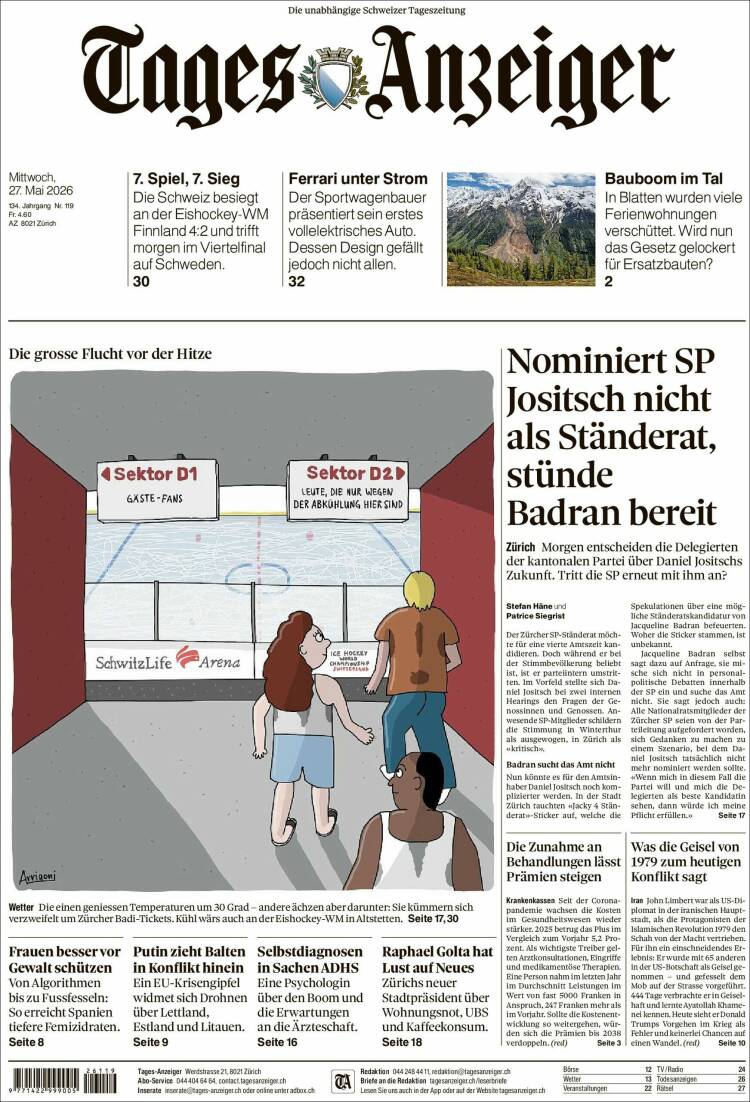 Portada de Tages-Anzeiger (Suiza)