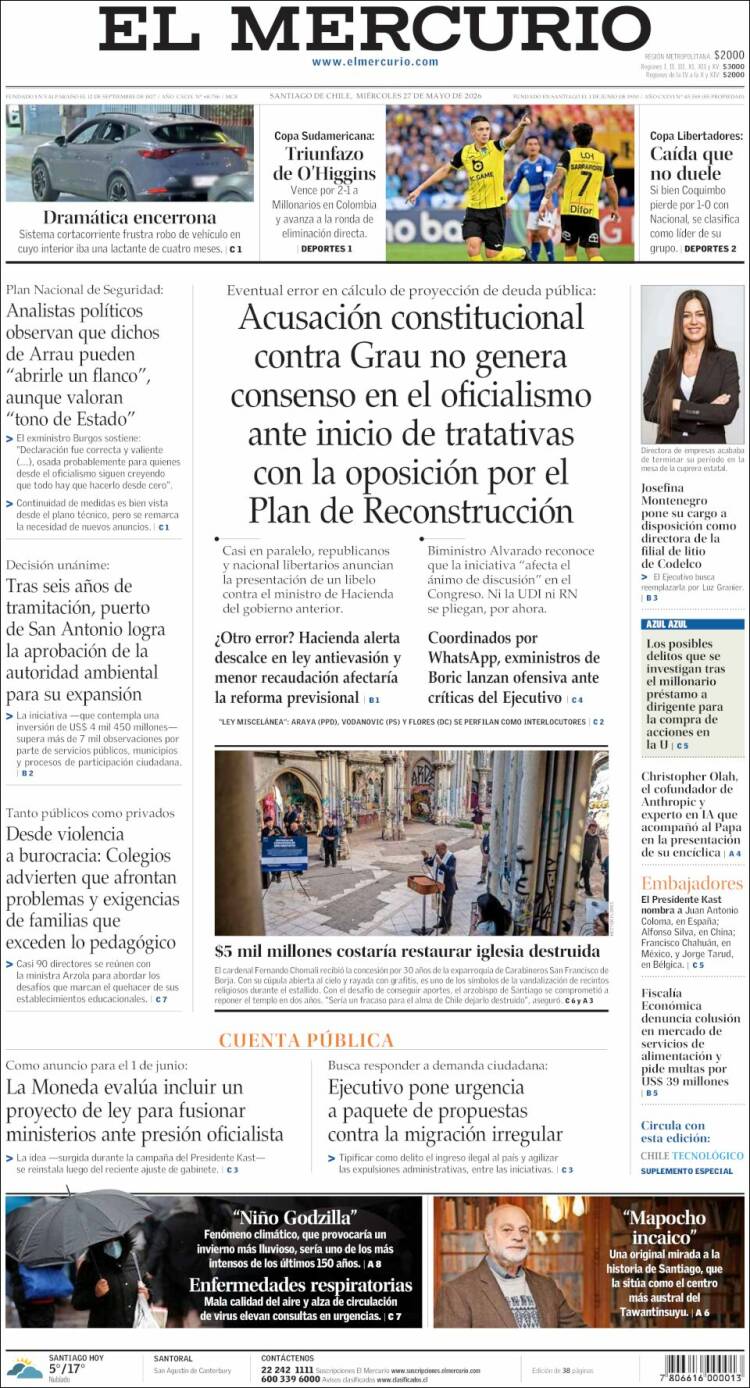 Portada de El Mercurio (Chile)