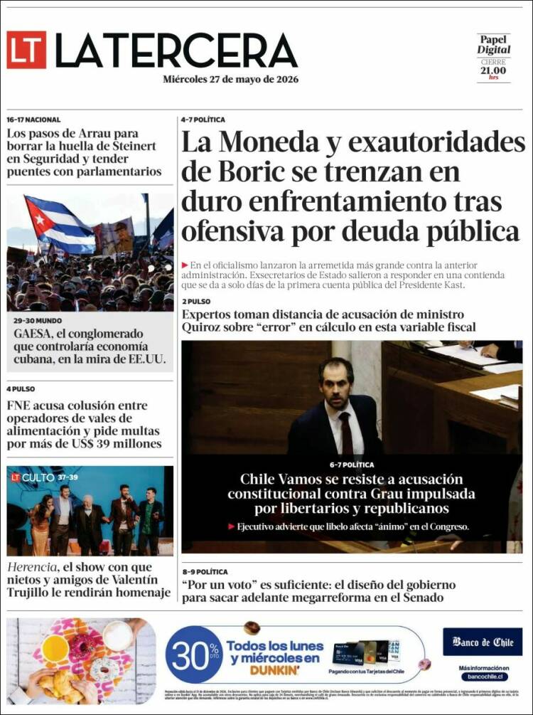 Portada de La Tercera (Chile)