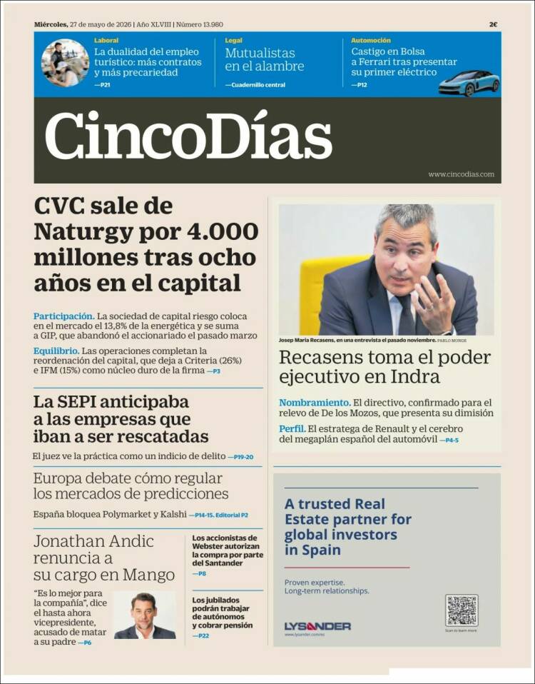 Portada de Cinco Días (Espa&ntilde;a)