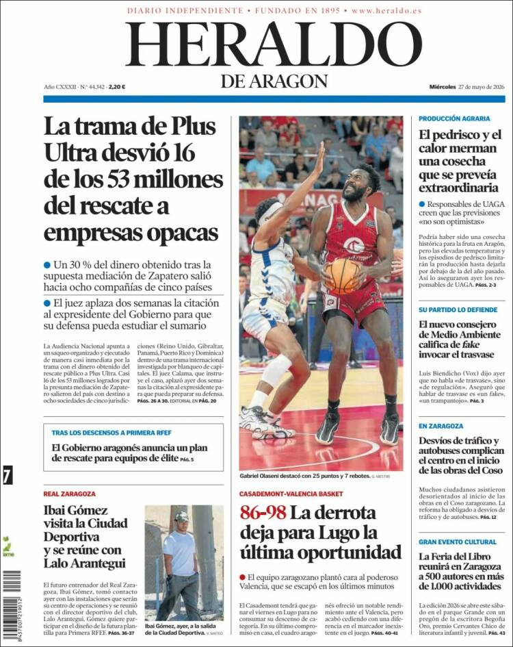 Portada de Heraldo de Aragón (Espa&ntilde;a)