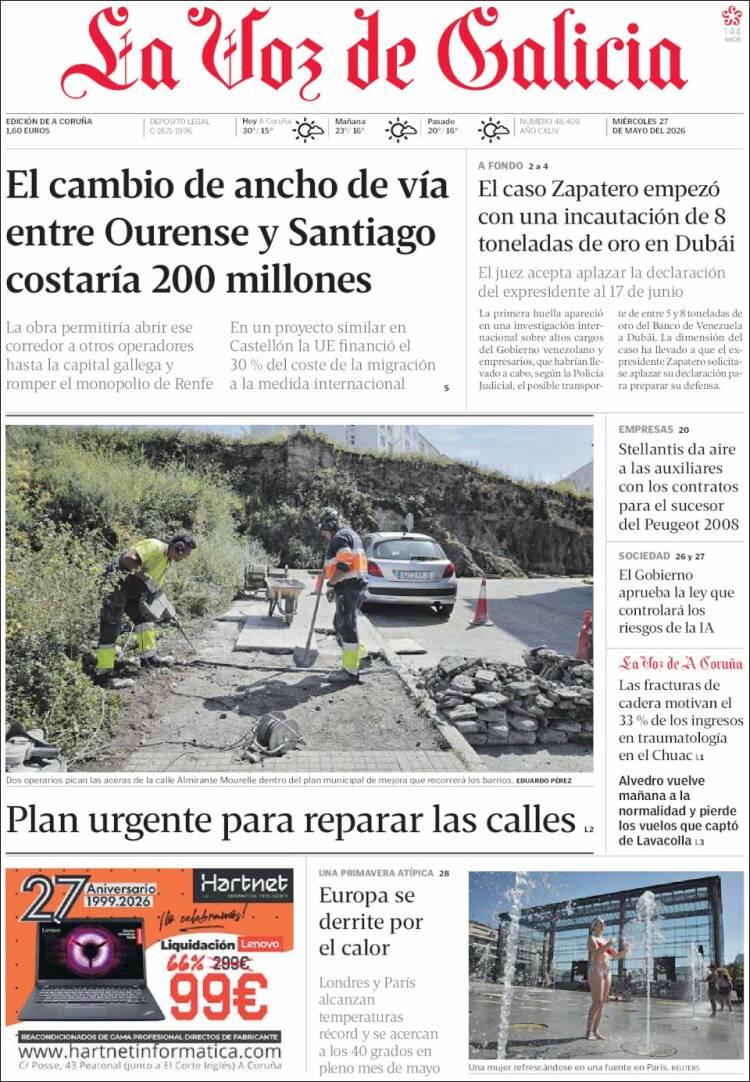 Portada de La Voz de Galicia (Espa&ntilde;a)