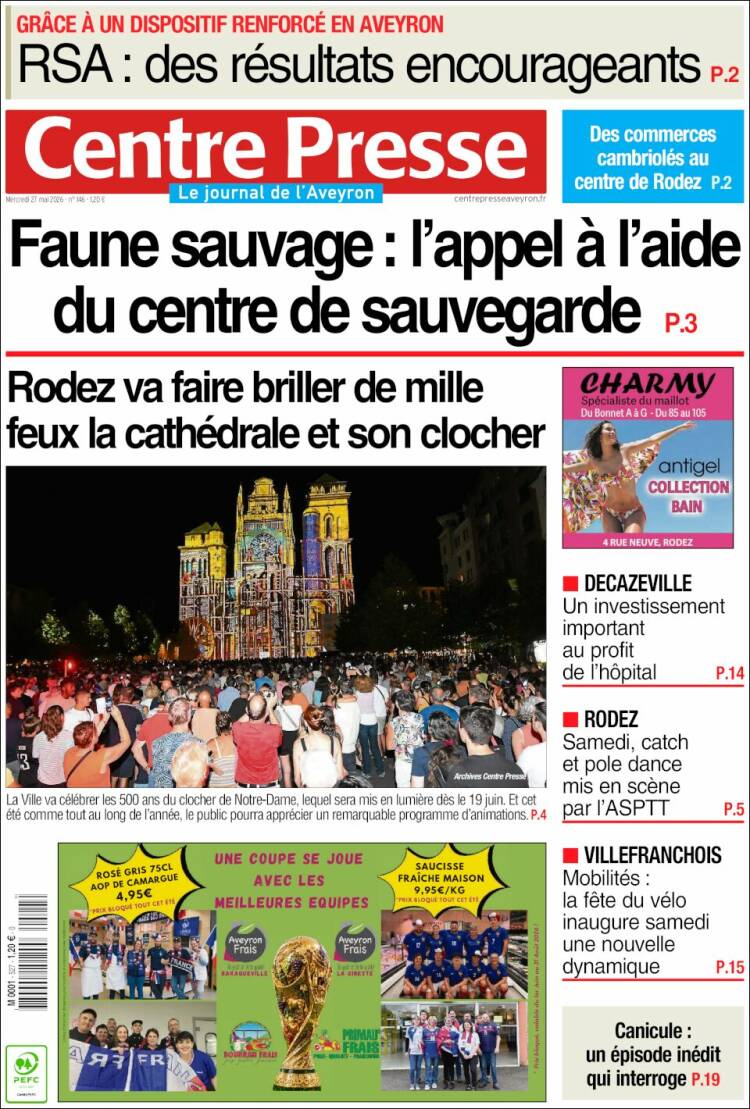 Portada de Centre Presse (Francia)