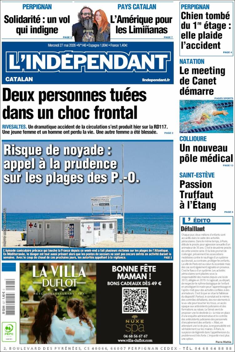 Portada de Le Indépendant (Francia)