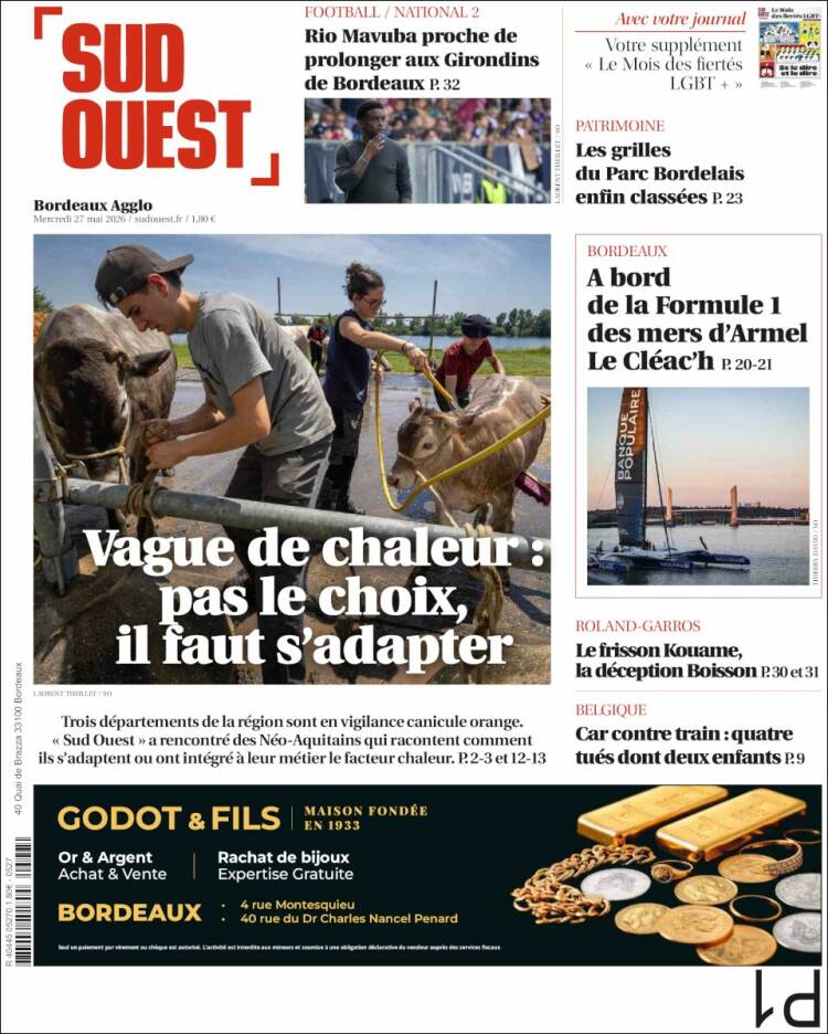 Portada de Sud Ouest (Francia)