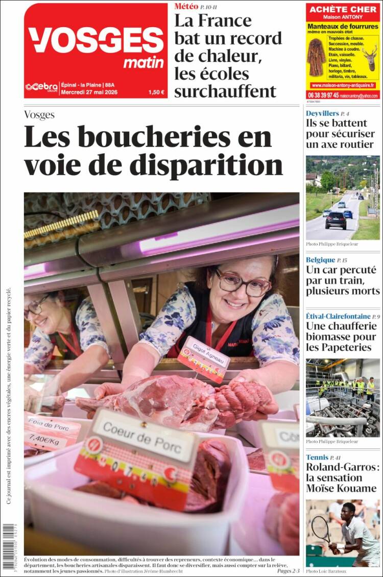 Portada de Vosges Matin (Francia)