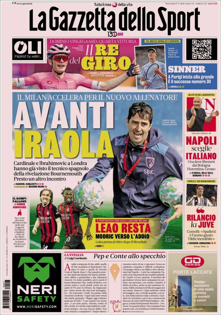 Portada de La Gazzetta dello Sport (Italia)