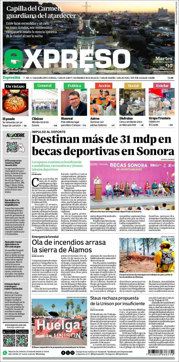 Portada de Expreso (M&eacute;xico)