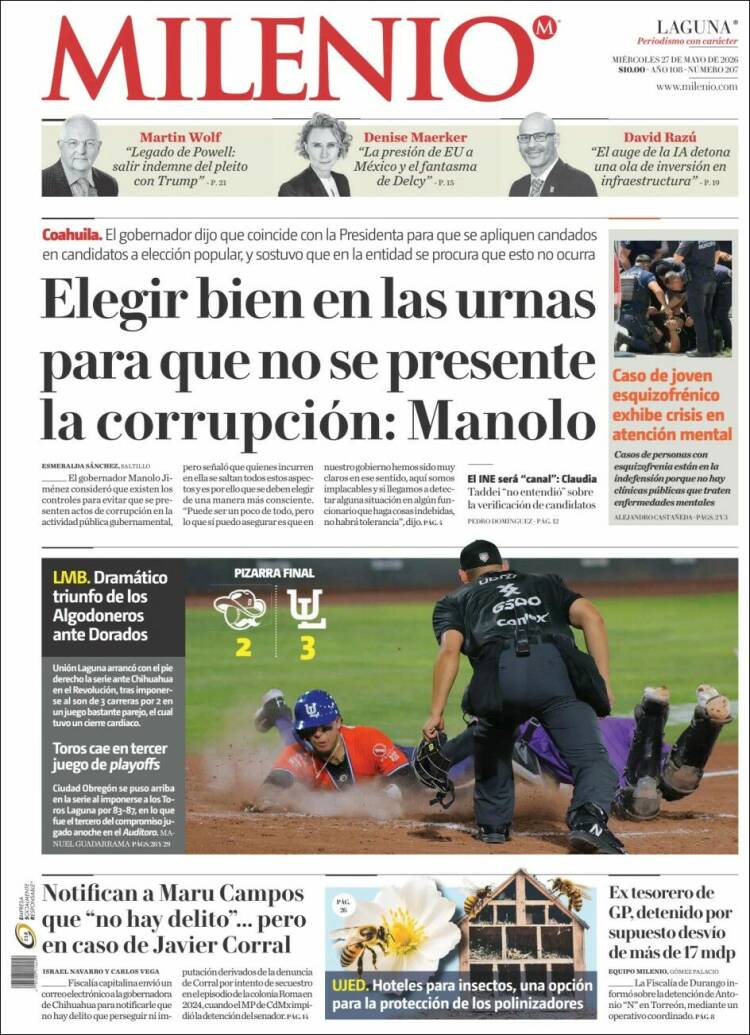 Portada de Milenio - Laguna (M&eacute;xico)