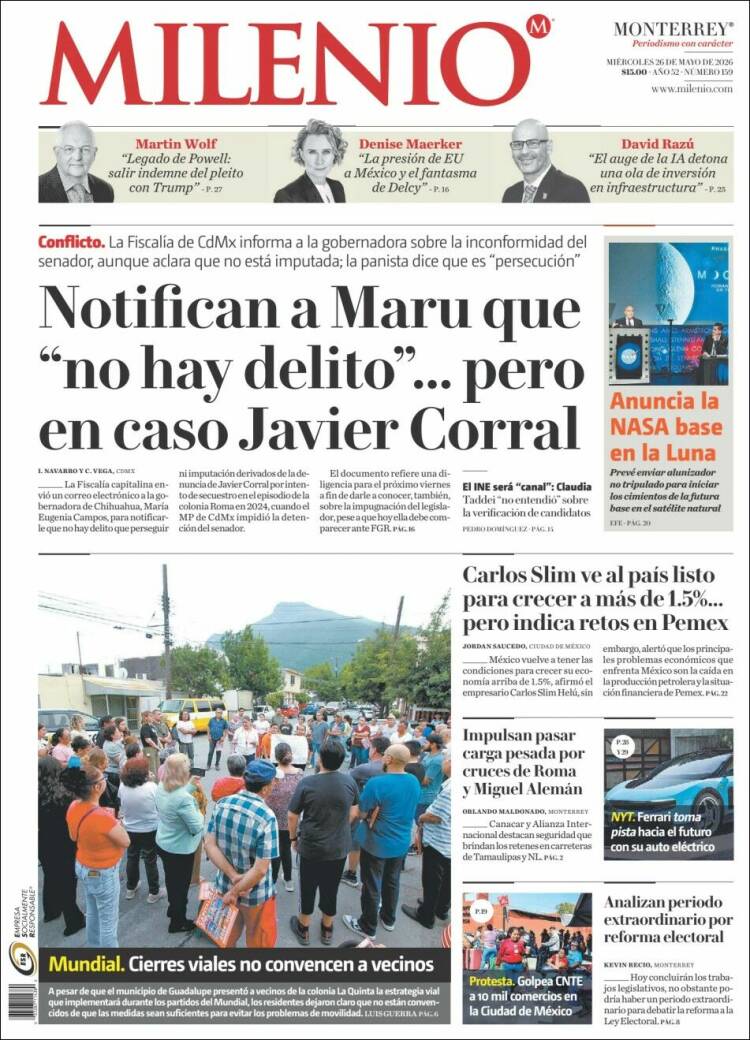 Portada de Milenio de Monterrey (M&eacute;xico)