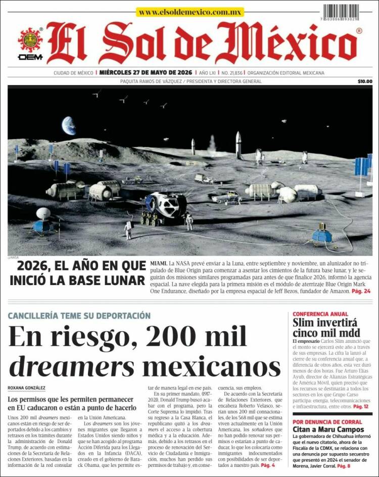Portada de El Sol de México (M&eacute;xico)