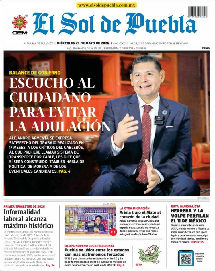 Portada de El Sol de Puebla (M&eacute;xico)
