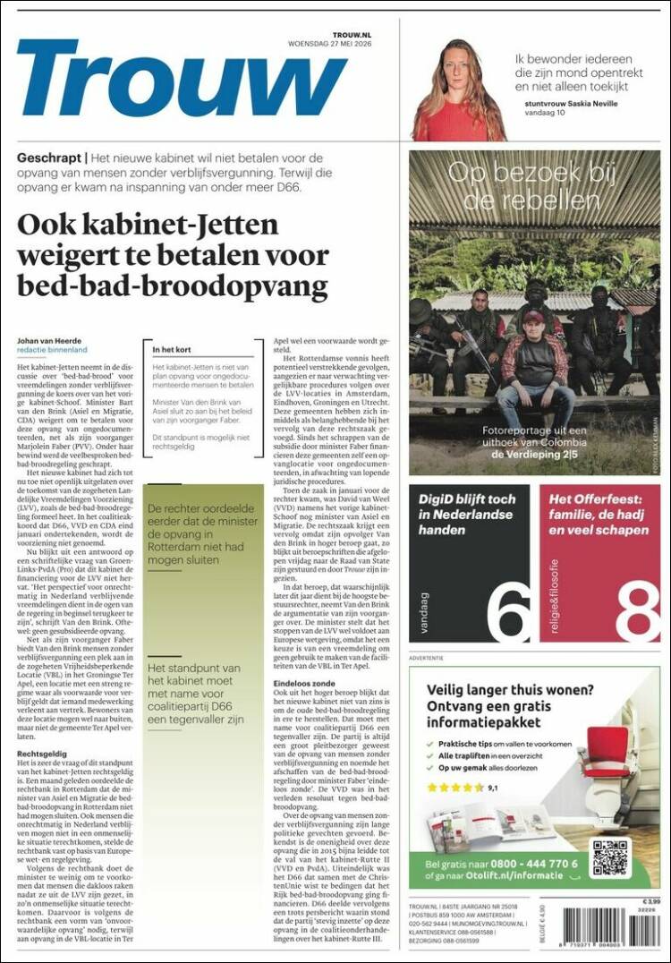 Portada de Trouw (Pa&iacute;ses Bajos)