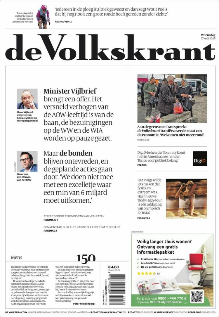 Portada de De Volkskrant (Pa&iacute;ses Bajos)