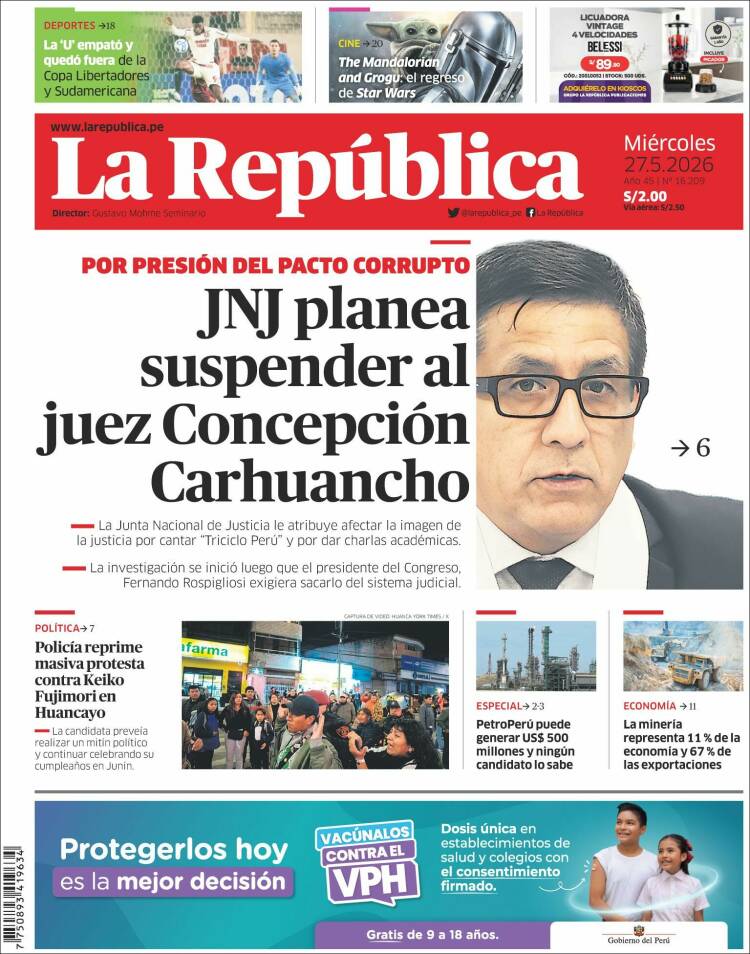 Portada de La Republica (Per&uacute;)