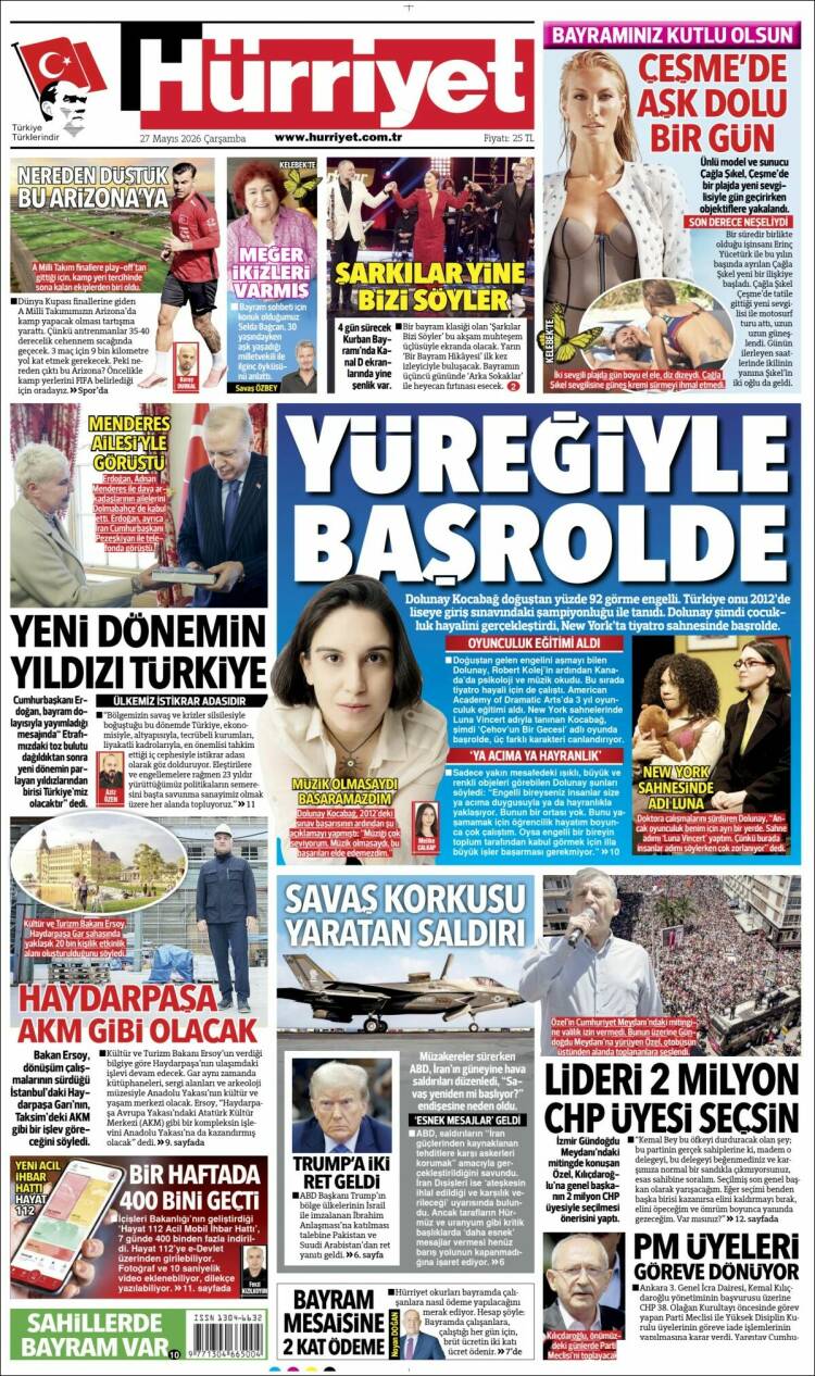 Portada de Hürriyet (Turqu&iacute;a)