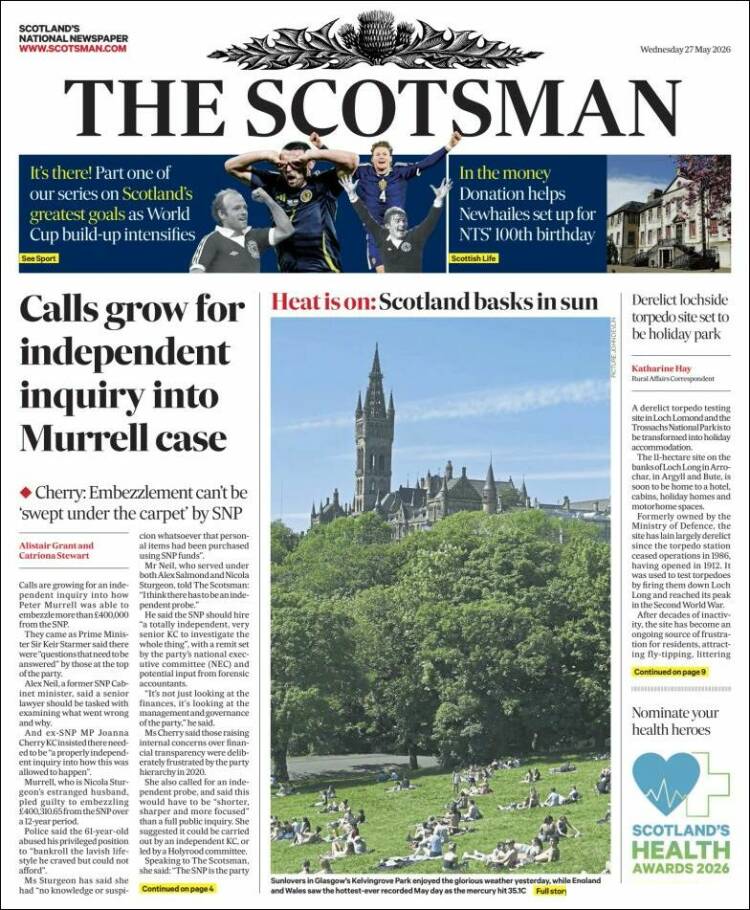 Portada de The Scotsman (Reino Unido)