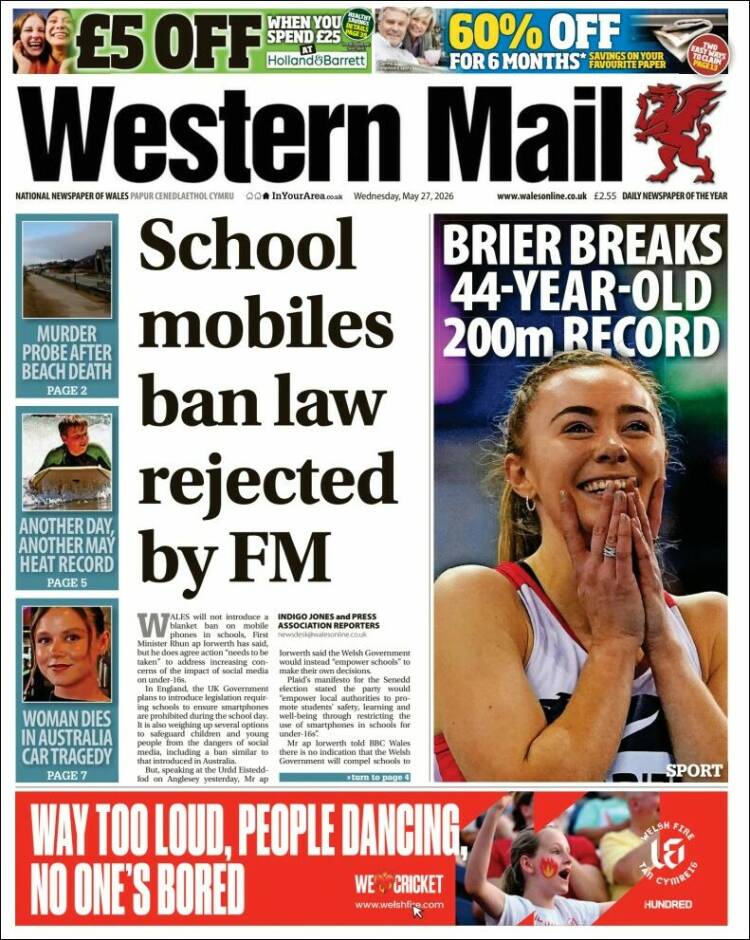 Portada de Western Mail (Reino Unido)