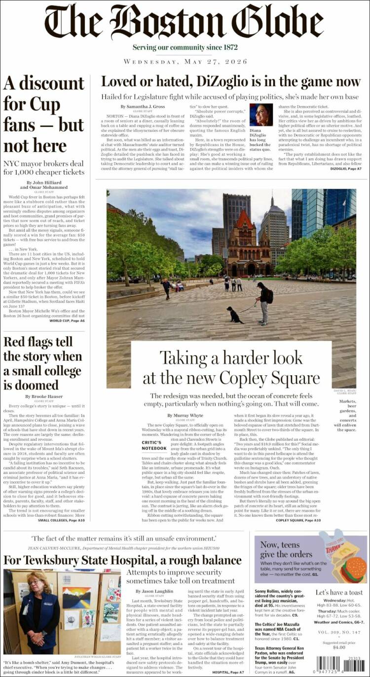 Portada de Boston Globe (USA)