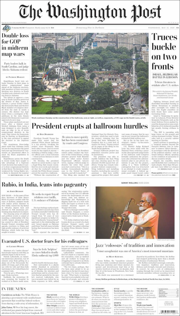 Portada de The Washington Post (USA)