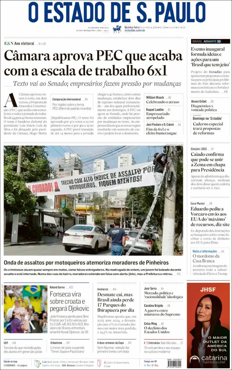 Portada de O Estado de São Paulo (Brasil)
