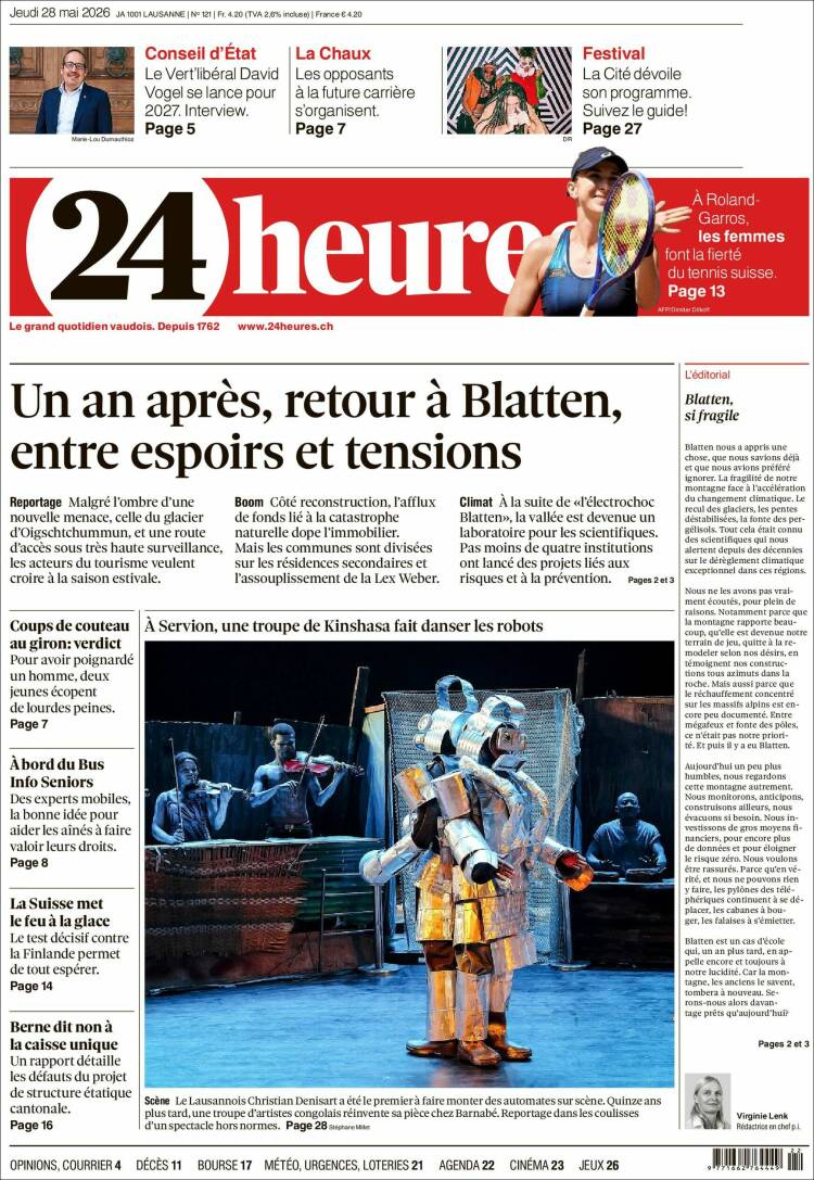 Portada de 24 Heures (Suiza)
