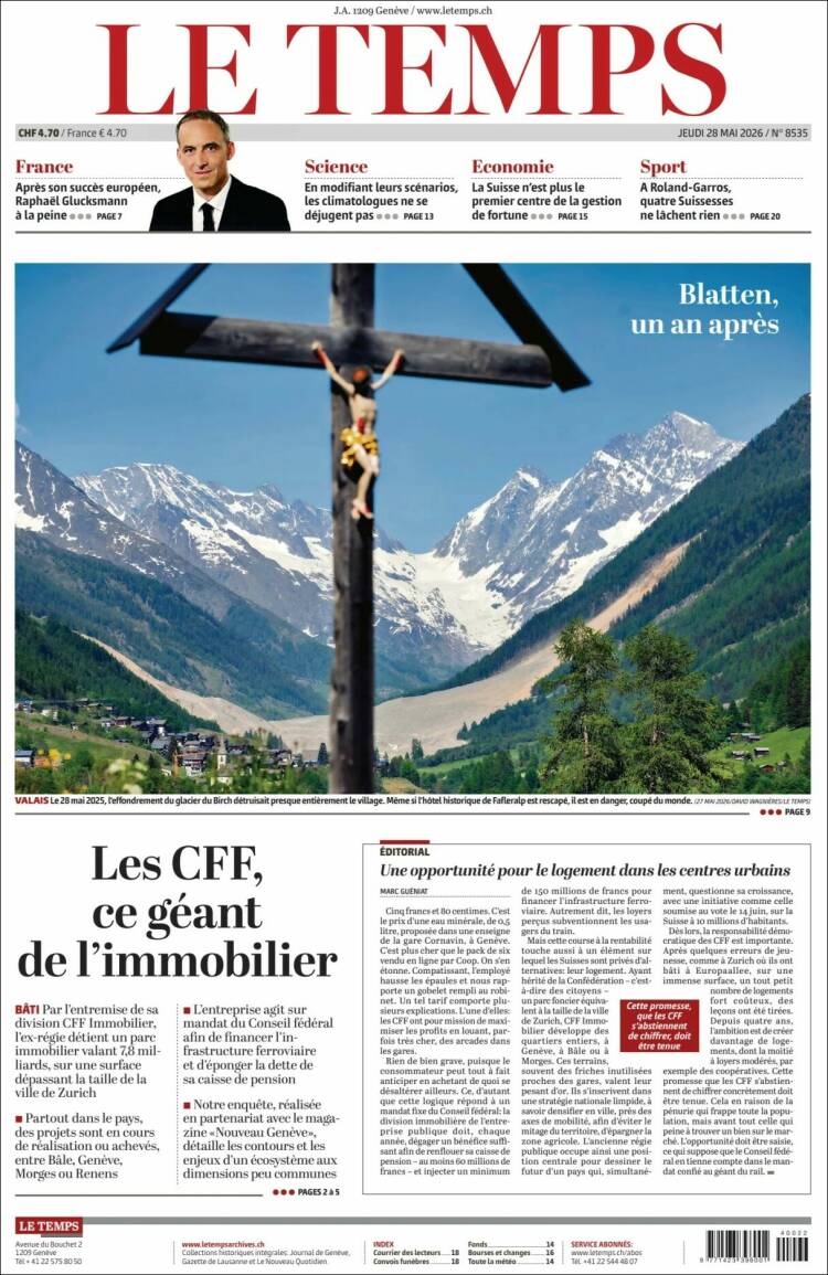 Portada de Le Matin (Suiza)