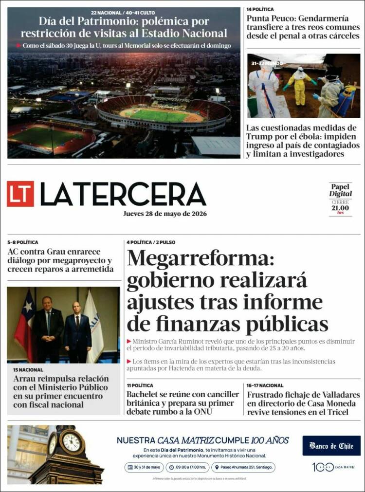 Portada de La Tercera (Chile)