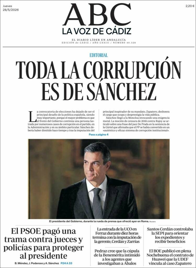 Portada de La Voz de Cádiz (Espa&ntilde;a)