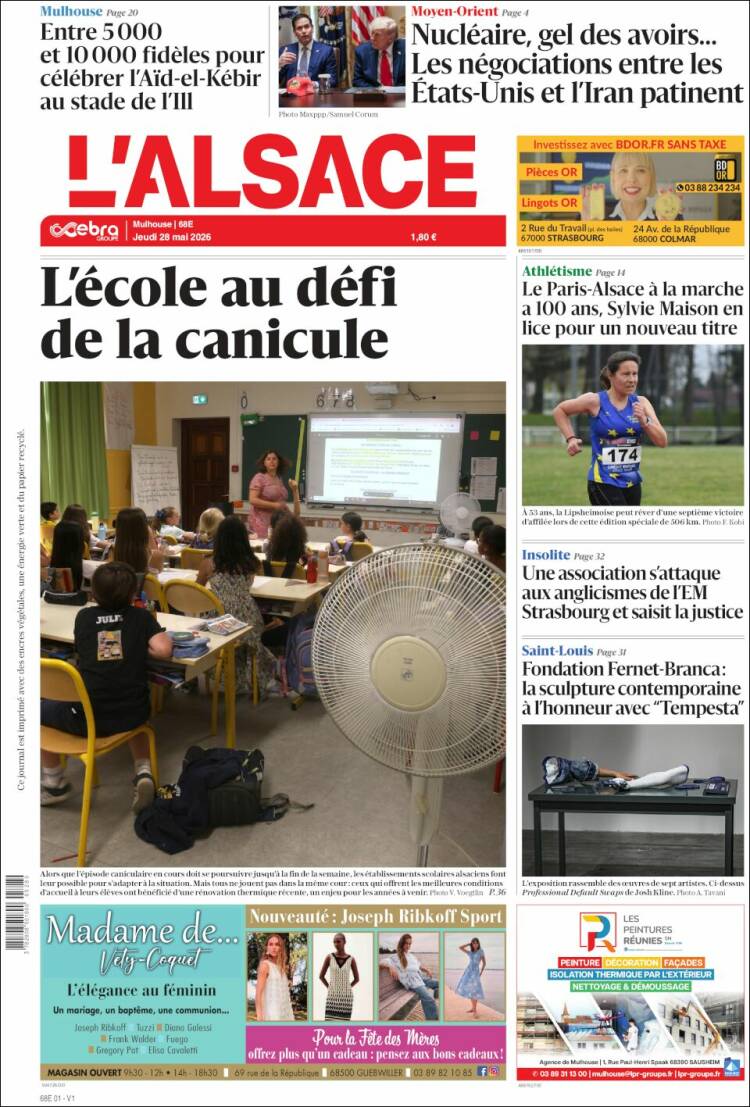 Portada de Journal L'Alsace (Francia)
